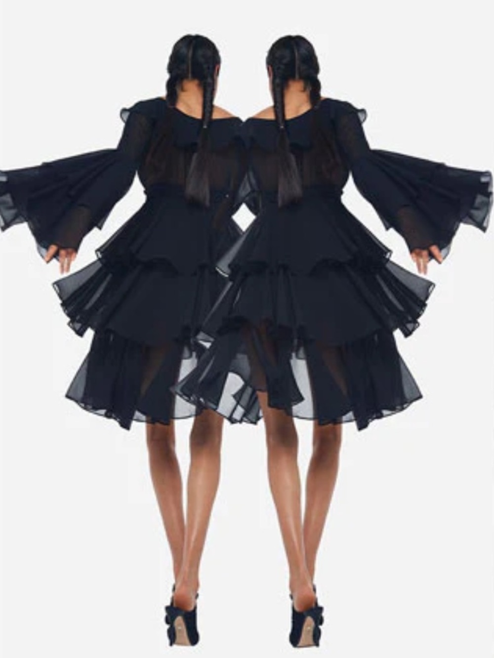 Norma Kamali Black Tiered Sheer Dress NWT